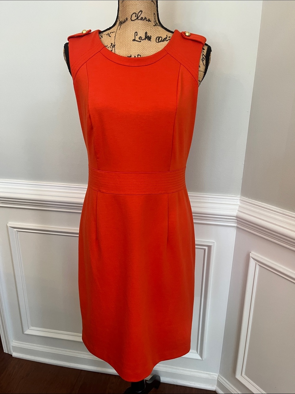 EUC Banana Republic Sleeveless Orange Sheath Dress with Gold Button Detail (8)